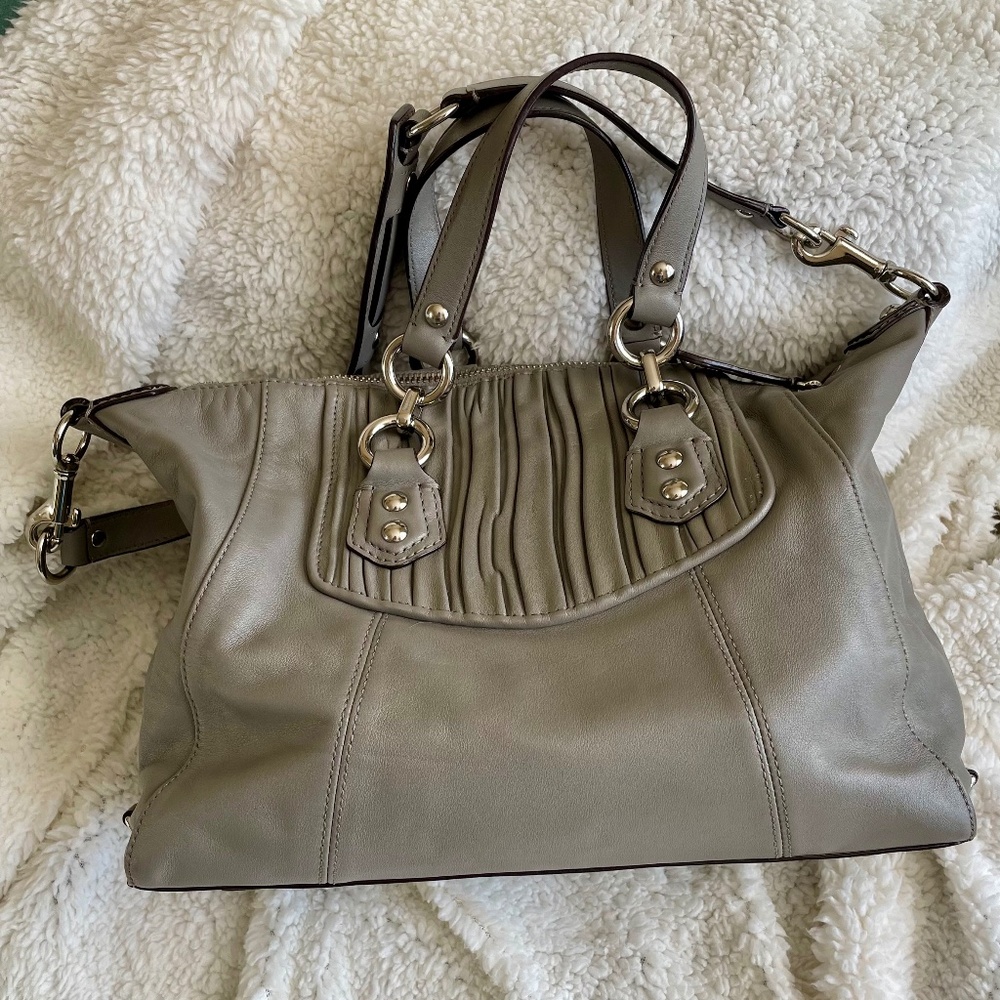 Coach Ashley Gathered Leather Satchel, Gray